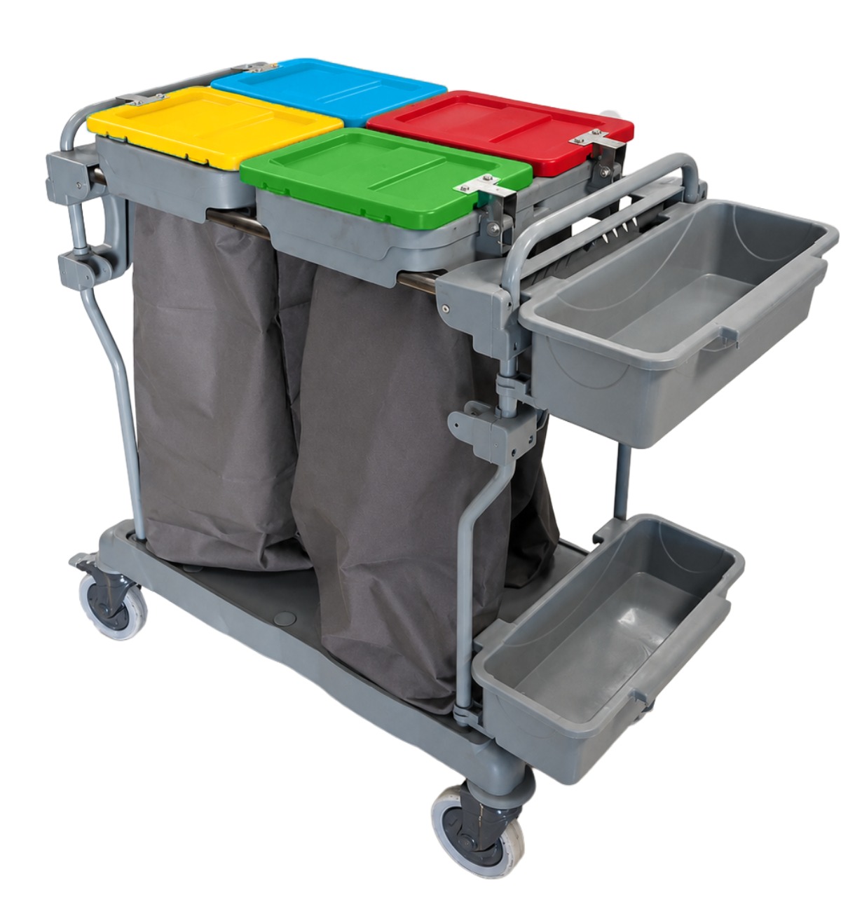 Çöp & Çamaşır Toplama Arabası, 4×50 Lt Torba, Büyük Tekerlek, Boyalı