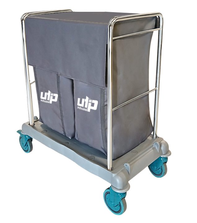 Çöp Çamaşır Toplama Arabası 2x100Lt Kapaklı Branda Krom